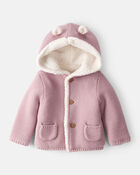 Baby Girl Sherpa Lined Cotton Long-Sleeve Jacket - Pink, image 1 of 4 slides