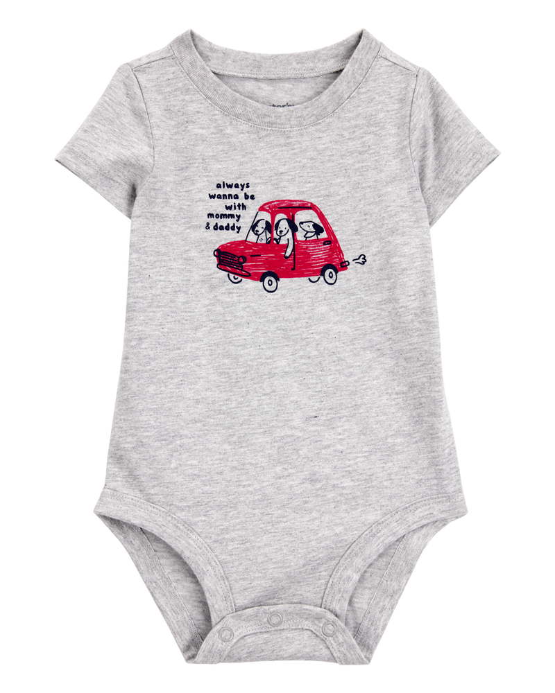 Baby Boy Always With Mommy And Daddy Dog Short-Sleeve Bodysuit - Grey, image 1 of 3 slides