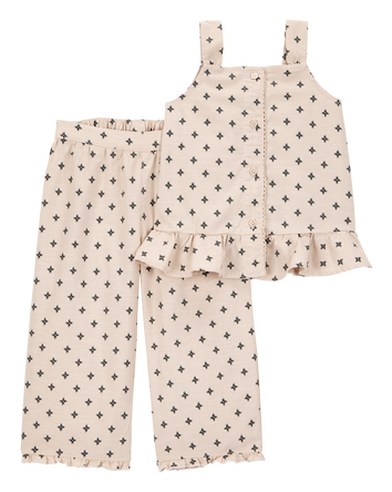 Baby 2-Piece Geo Print Button-Front Tank & Pull-On Pant Set - Tan, 