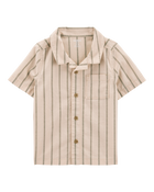 Toddler 2-Piece Striped Button-Down Shirt & Drawstring Shorts Set - Khaki, image 2 of 10 slides