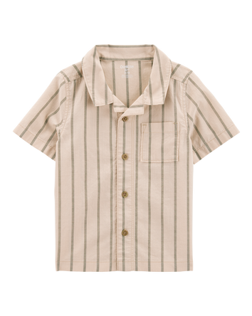 Toddler 2-Piece Striped Button-Down Shirt & Drawstring Shorts Set - Khaki, 