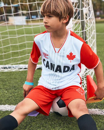 Kids Umbro Canada Mesh Soccer Shorts - Red/White/Black, 
