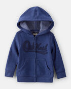 Baby Boy Fleece Hooded Zip-Up Jacket - Blue, image 1 of 4 slides