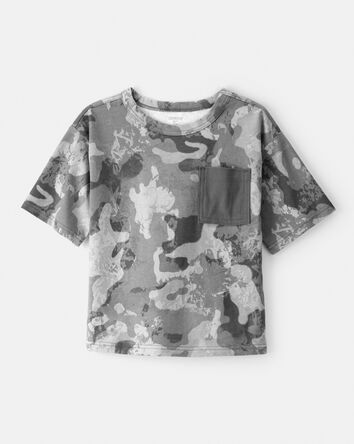 Boys Camo Cotton Short-Sleeve Pocket Tee - Grey, 