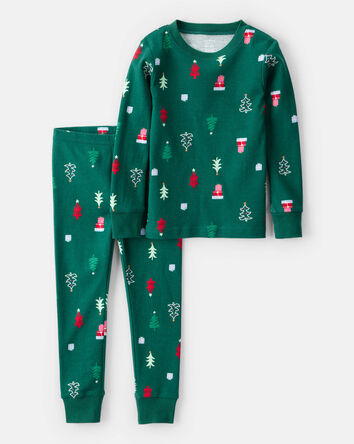 Toddler Christmas Trees 100% Cotton Long-Sleeve Snug Fit 2-Piece Pajamas - Green, 