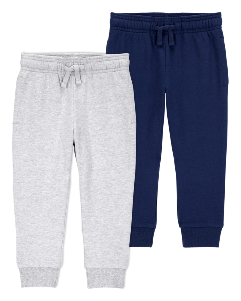 Baby 2-Pack Pull-On Drawstring Joggers - Grey/Navy, image 1 of 11 slides