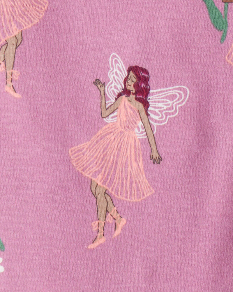 Baby Girl Fairy Floral 100% Cotton Long-Sleeve Snug Fit 4-Piece Pajamas - Pink/Purple, image 3 of 4 slides