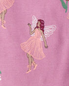 Baby Girl Fairy Floral 100% Cotton Long-Sleeve Snug Fit 4-Piece Pajamas - Pink/Purple, image 3 of 4 slides