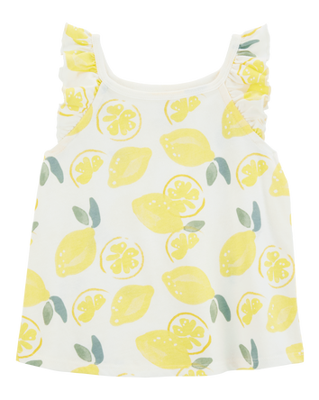 Toddler Girl Lemon Flutter-Sleeve Tank - White, 