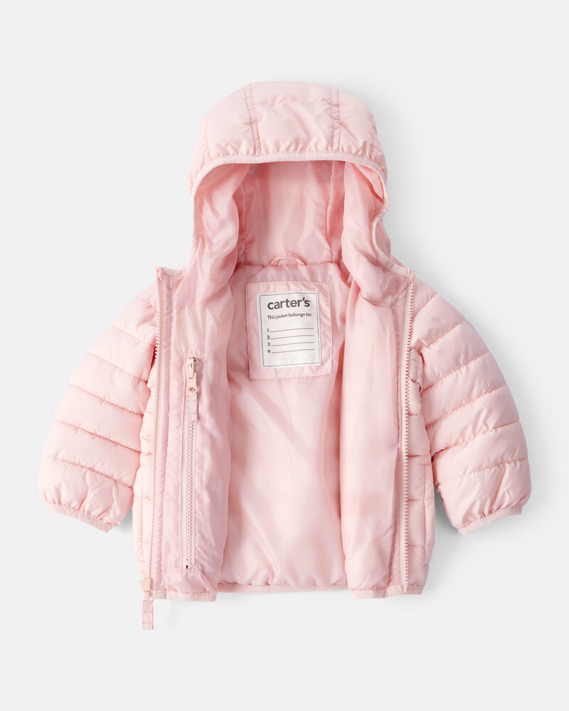 Baby Packable Hooded Puffer Jacket - Pink, image 3 of 5 slides