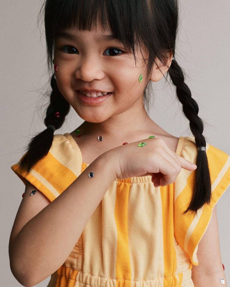 Toddler Girl Ruffle Sleeve Romper in Stripes - Yellow, image 4 of 6 slides