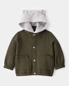 Baby Quilted Snap-Up Hoodie - Olive, image 1 of 3 slides