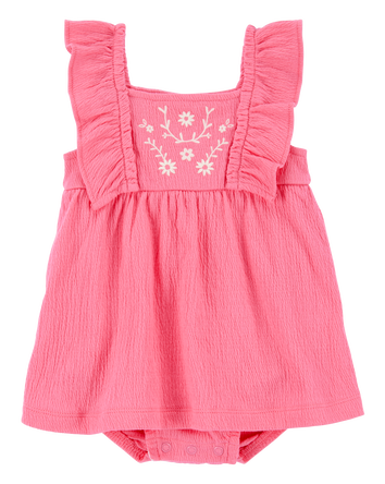 Baby Floral Flutter Bodysuit Dress - Pink, 