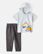 Toddler Boy 2-Piece Construction Striped Hooded Tee & Jogger Set, image 1 of 4 slides