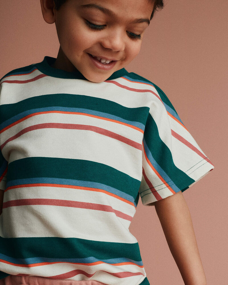 Toddler Dolman Tee in Stripes - Green/Cream, image 3 of 6 slides