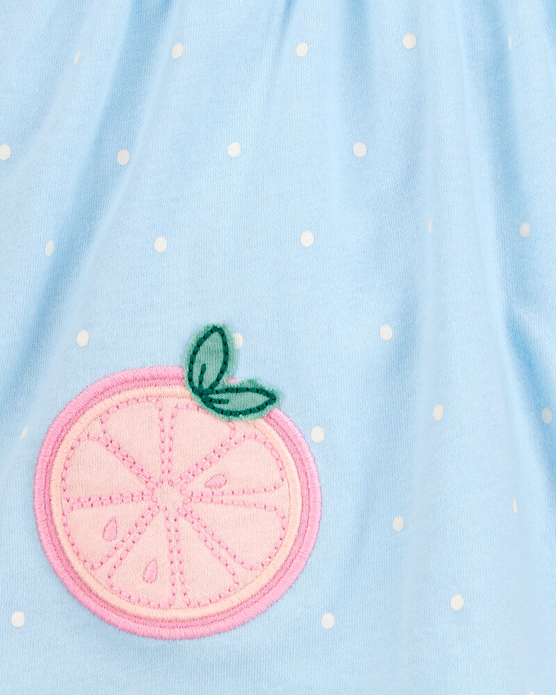 Baby Girl Peach Bodysuit Dress - Blue, image 2 of 3 slides