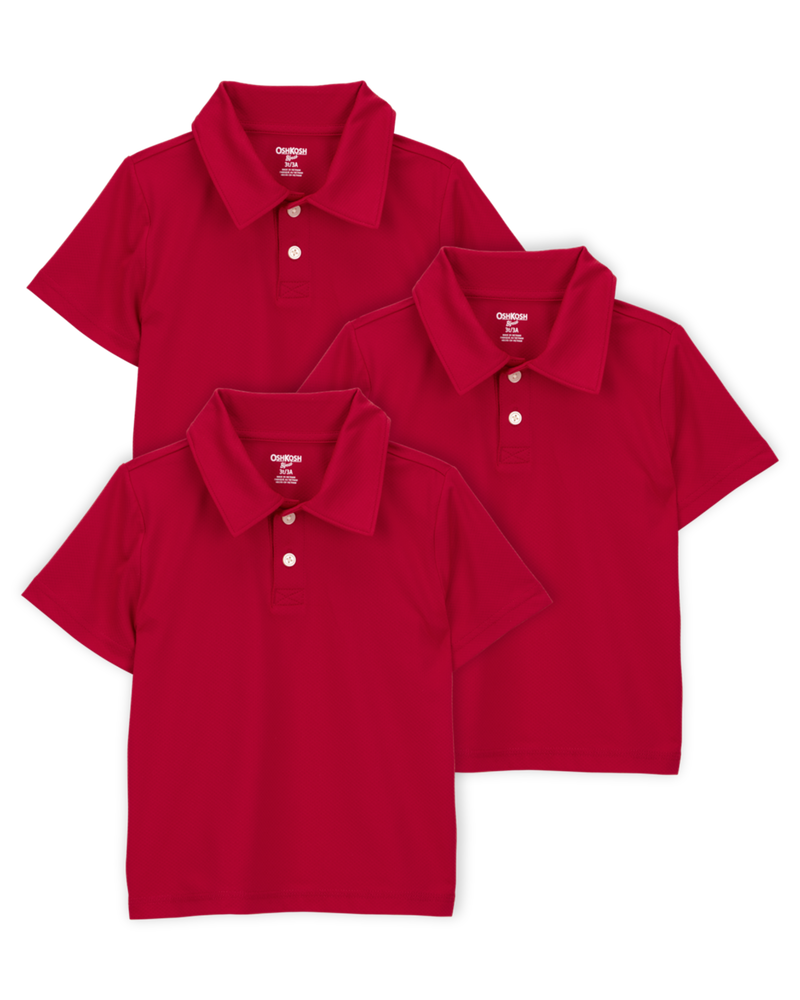 Toddler 3-Pack Active Uniform Polo Shirts in Moisture Wicking BeCool&trade; Fabric - Red, image 1 of 3 slides