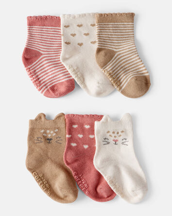 Baby Girl 6-Pack Cat Ankle Socks, 