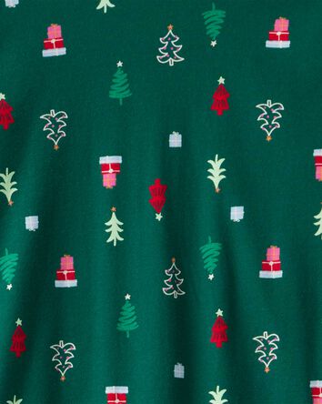 Adult Christmas Trees 100% Cotton Long-Sleeve Snug Fit 2-Piece Pajamas - Green, 