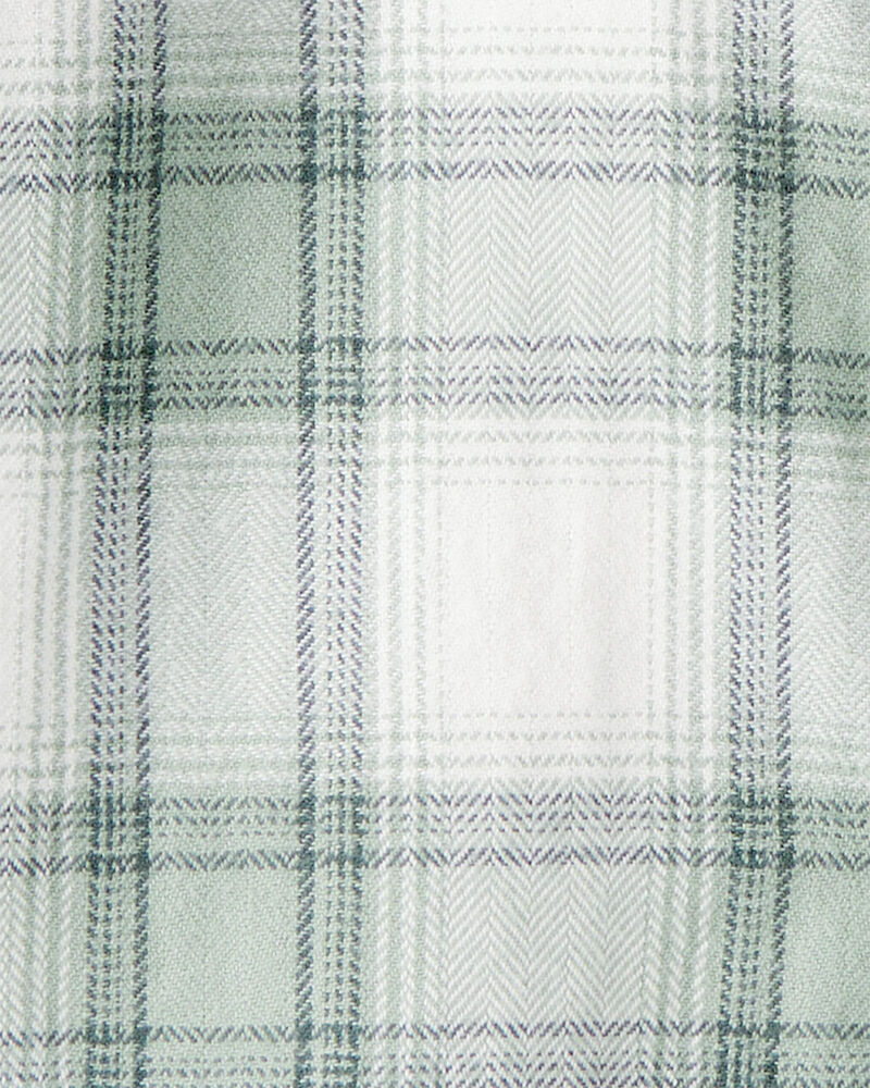 Toddler Boy Organic Cotton Herringbone Button-Front Shirt in Plaid, image 3 of 4 slides