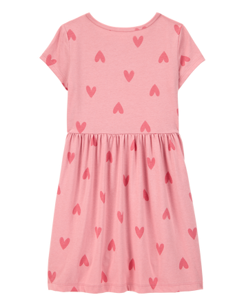 Girls Heart-Print Short-Sleeve Dress, 