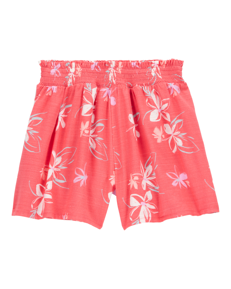 Kid 2-Piece Floral Embroidered Top & Linen Look-Alike Flowy Pull-On Shorts Set - Coral
, image 6 of 7 slides