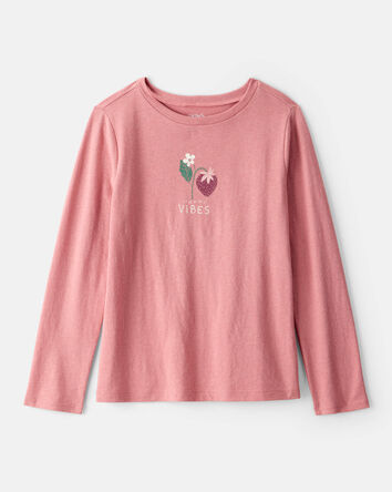 Girls Strawberry Happy Vibes Long-Sleeve Graphic Tee - Pink, 