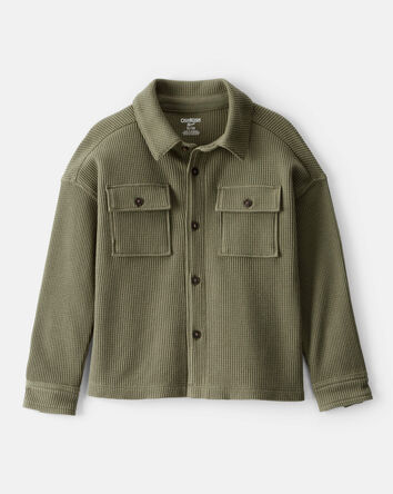 Toddler Boy Long-Sleeve Waffle Knit Utility Shirt - Green, 