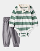 Baby Boy 2-Piece Striped Polo Bodysuit & Pull-On Pant Set, image 1 of 5 slides