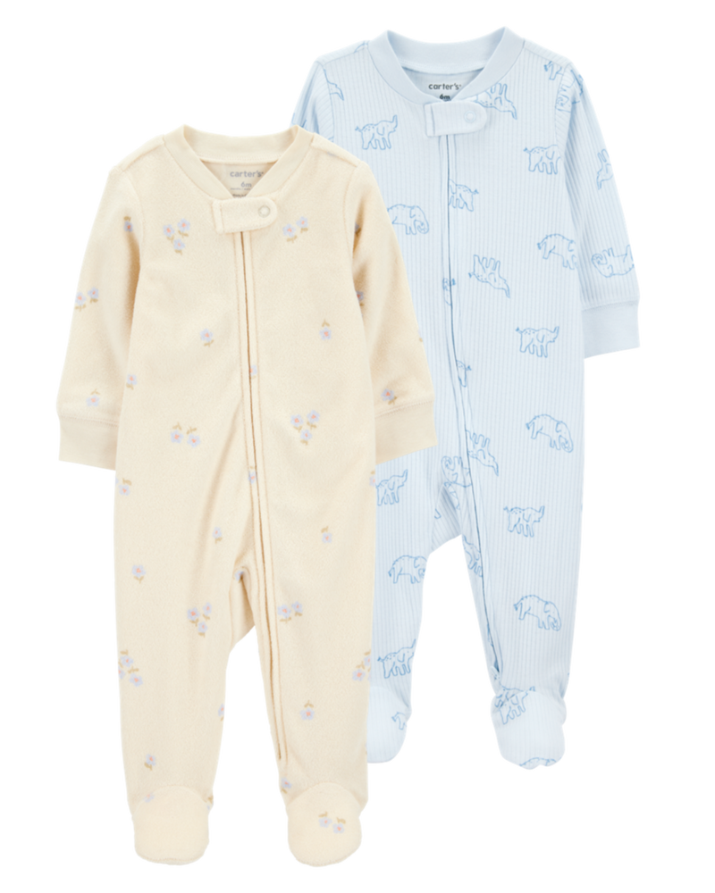 Baby 2-Pack Print 2-Way Zip Sleep & Play Pajamas, image 1 of 5 slides