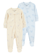 Baby 2-Pack Print 2-Way Zip Sleep & Play Pajamas, image 1 of 5 slides