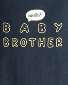 Baby Boy Sweetest Baby Brother Cotton Long-Sleeve Graphic Bodysuit - Navy Blue, image 2 of 3 slides
