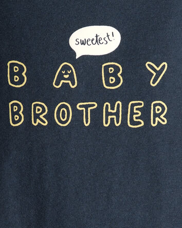 Baby Boy Sweetest Baby Brother Cotton Long-Sleeve Graphic Bodysuit - Navy Blue, 