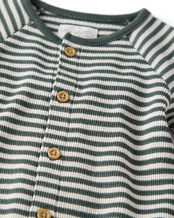 Baby Organic Cotton Waffle Knit Jumpsuit in Stripes, 