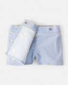 Baby Girl 2-Piece Button-Up Sleeveless Vest & Embroidered Denim Skort Set - Cream/Blue, image 5 of 8 slides