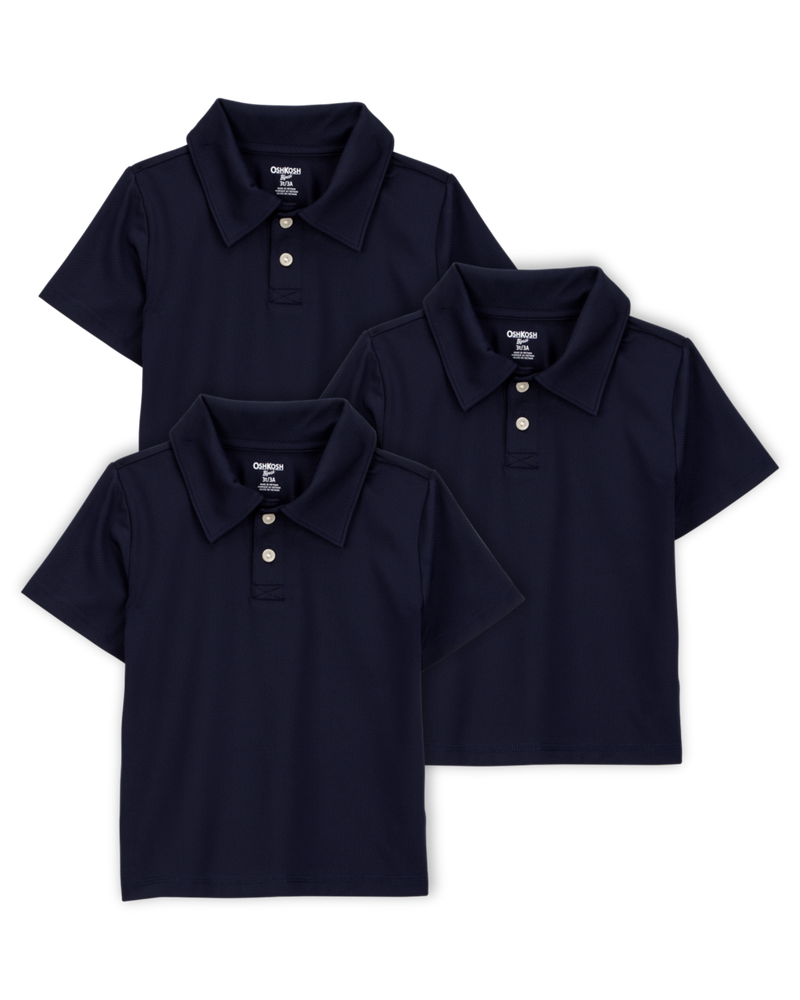 Toddler 3-Pack Active Uniform Polo Shirts in Moisture Wicking BeCool&trade; Fabric - Navy, image 1 of 4 slides
