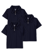 Toddler 3-Pack Active Uniform Polo Shirts in Moisture Wicking BeCool&trade; Fabric - Navy, image 1 of 4 slides