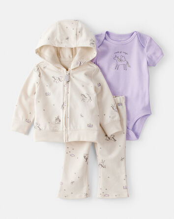 Baby 3-Piece Fantasy Print Little Jacket Set - Cream/Purple, 
