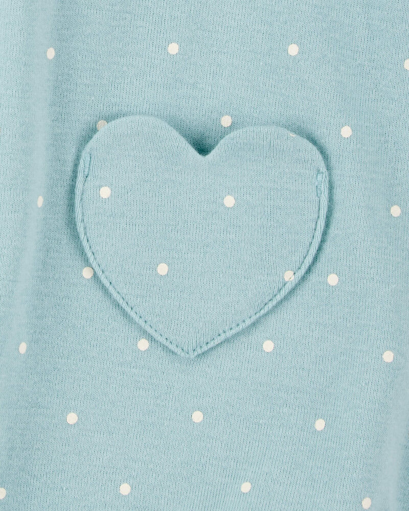 Baby Heart Pockets Cotton Romper - Blue, image 2 of 3 slides