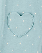 Baby Heart Pockets Cotton Romper - Blue, image 2 of 3 slides