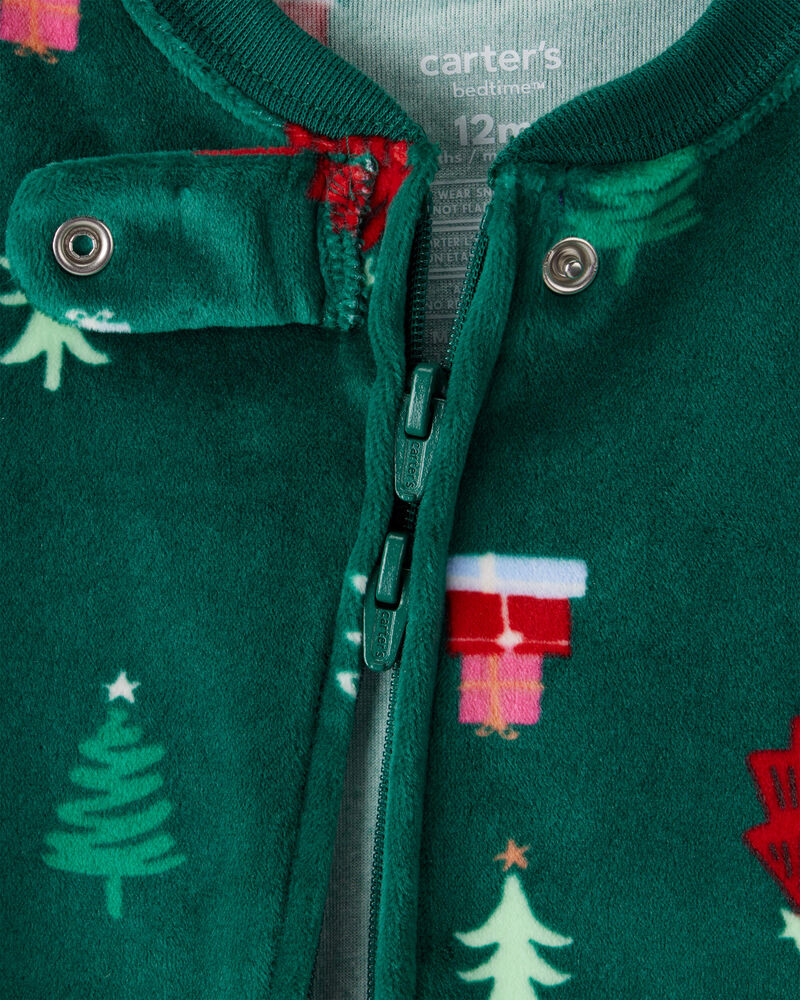 Baby Christmas Trees DreamPlush Long-Sleeve Snug Fit 1-Piece Pajamas - Green, image 2 of 4 slides