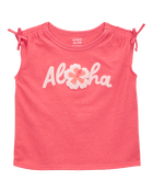 Baby 2-Piece Aloha Tee & Pom Pom Dolphin Shorts Set - Coral, image 2 of 6 slides