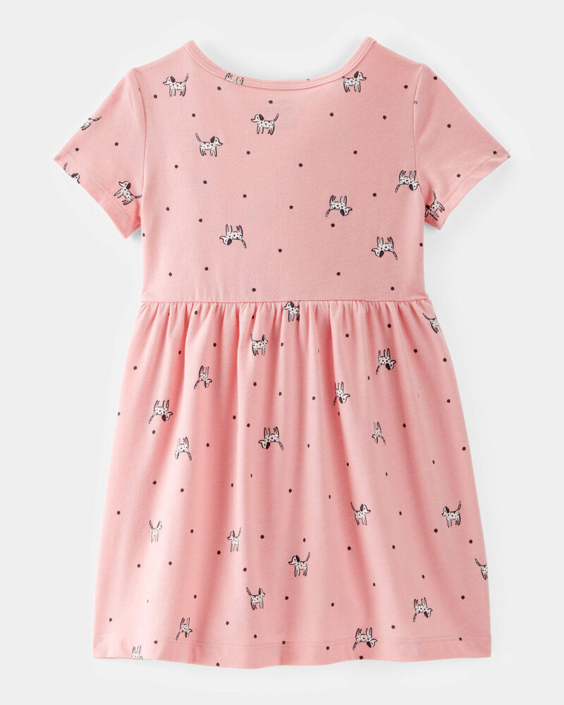 Toddler Girl Dog Print Short-Sleeve Knit Dress - Pink, image 2 of 4 slides