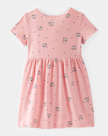Toddler Girl Dog Print Short-Sleeve Knit Dress - Pink, 