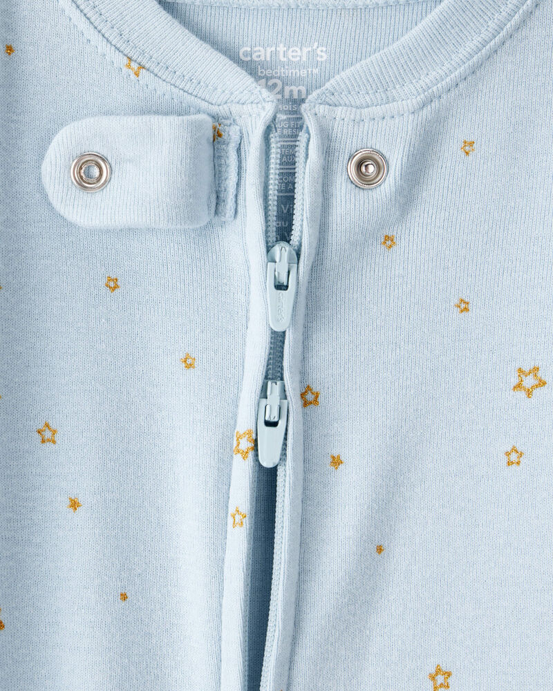 Baby Girl Unicorn Star Print 100% Cotton Long-Sleeve 2-Way Zip 1-Piece Pajamas - Blue, image 3 of 5 slides