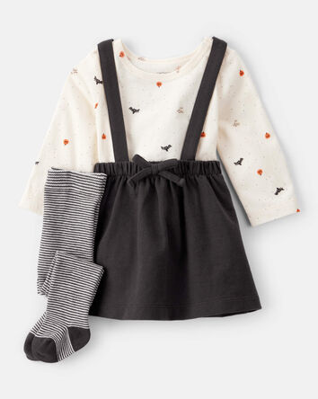 Baby Girl 3-Piece Halloween Tee & Jumper Set - White/Black, 