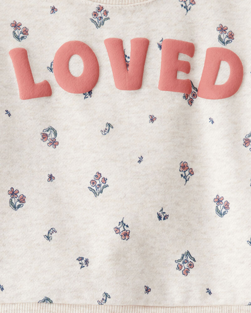 Baby Girl 2-Piece Fleece "Loved" Pullover Sweatshirt & Pant Set - Cream/Green, image 5 of 7 slides