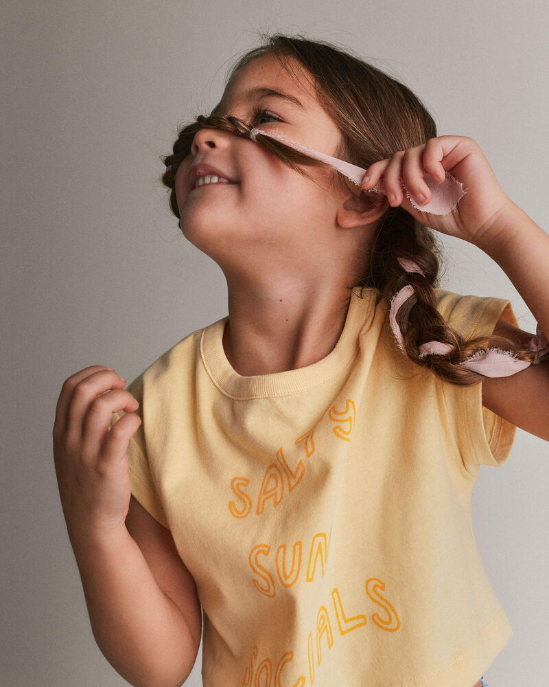 Toddler Girl 'Salty Sun Socials' Boxy Tee - Yellow, image 4 of 5 slides