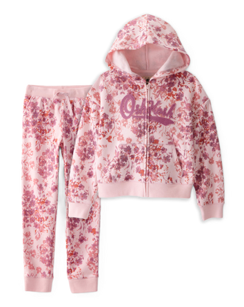 Girls 2-Piece DayDream Fleece Floral Hooded Zip-Up Jacket & Joggers Set - Pink, 