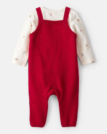 Baby Boy Gingerbread Holiday Print Long-Sleeve Overall Set - Red, 